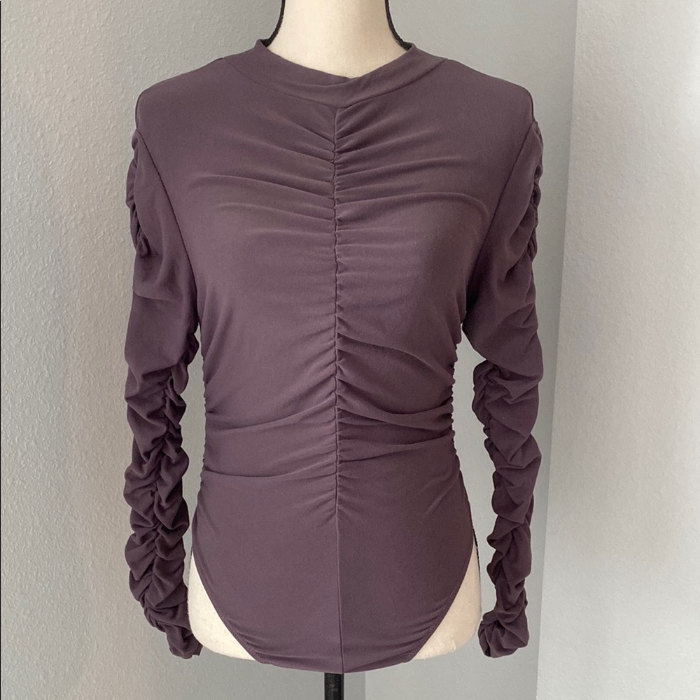 Derek Heart Anthropologie Ruched Long Sleeve Top Bodysuit